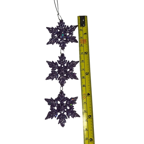 Set of 2 Sparkly Purple Snowflake Glitter Christmas Ornaments - Picture 4 of 6